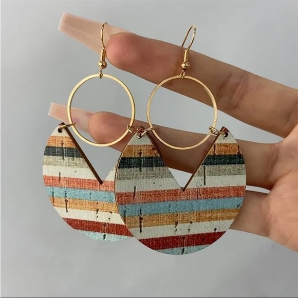 Boho Geometric earrings pattern hook drop copper - Picture 1 of 3